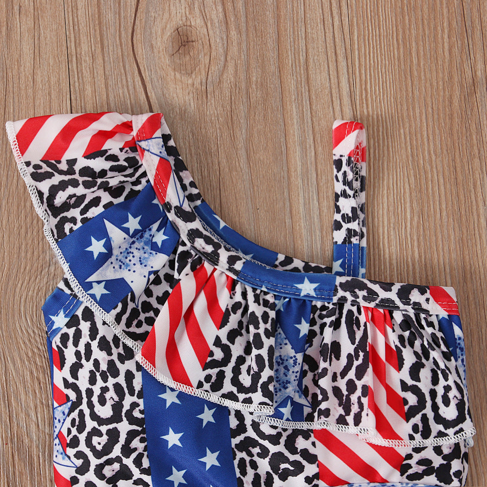 Wholesale Kids Independence Day Swimsuit Ruffled Tankini Swimsuit